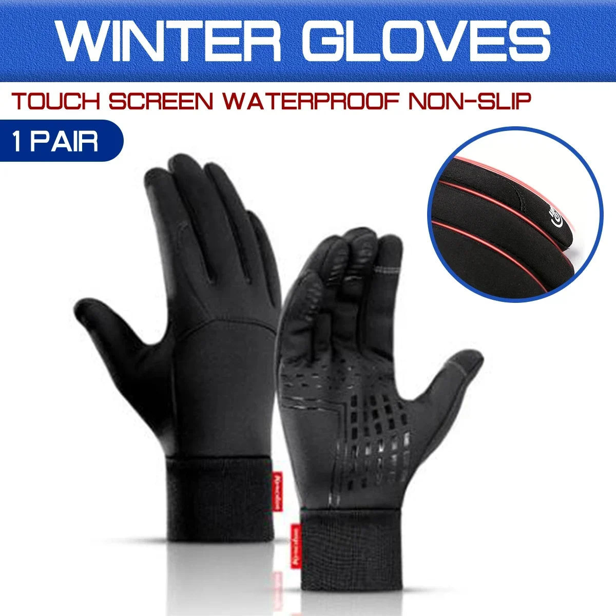 Ski Glove Waterproof - Impermeable negro/gris antideslizante esquí nieve montar