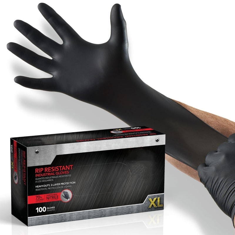 Nitrile Mechanic Glove - 100 Guantes de Nitrilo Negros Desechables,